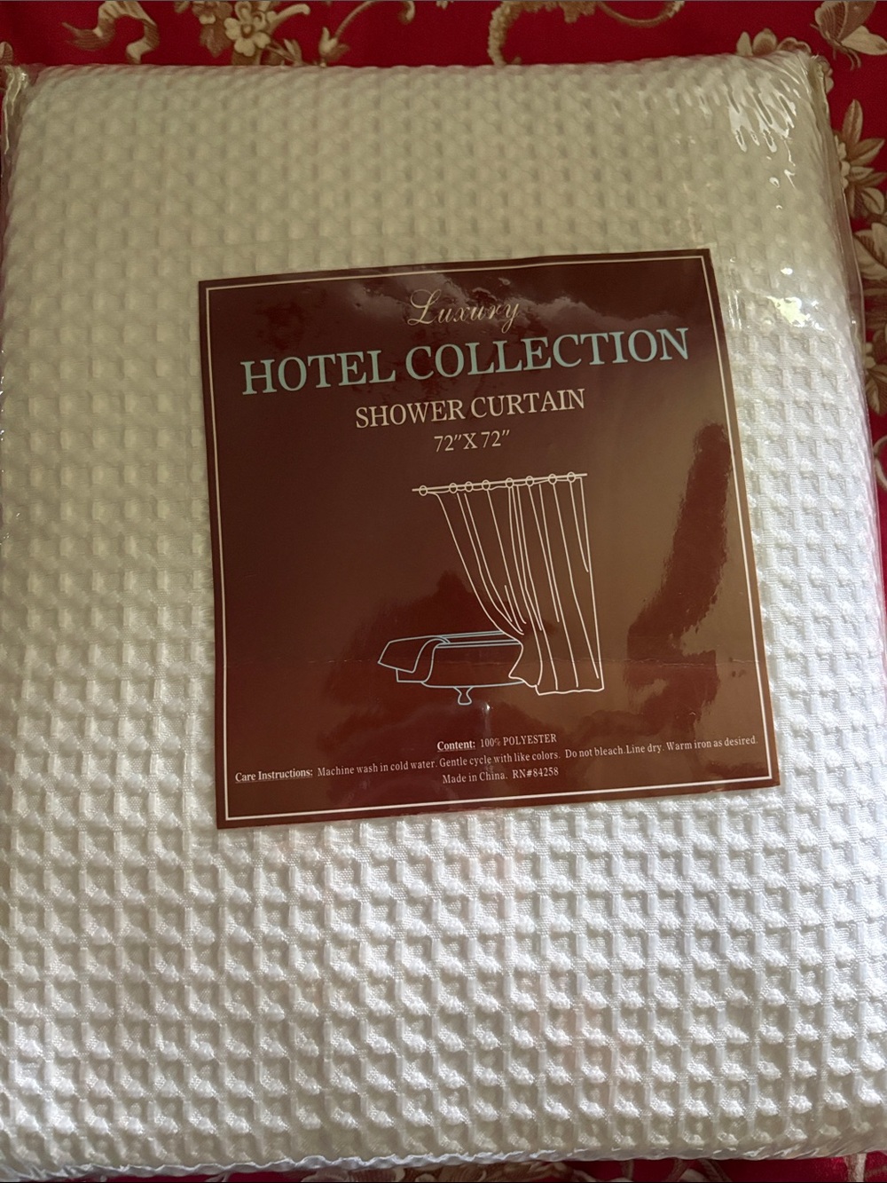 New in zipper bag -Hotel Collection White Waffle-Texture Shower Curtain.